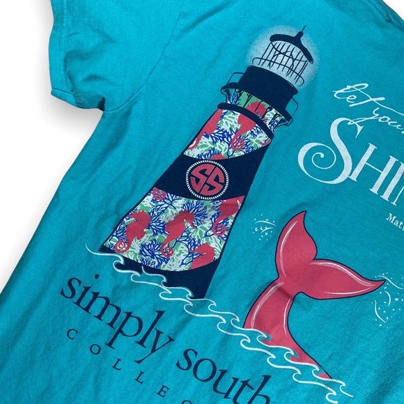 Simply Southern Let your Light Shine T Shirt size Small aqua teal blue - Picture 5 of 7